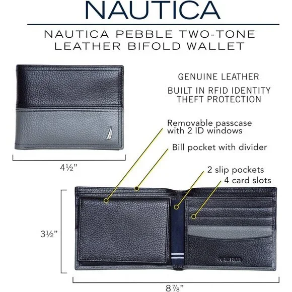 Men's Blue Bifold Leather Wallet RFID Blocking ID Window Card Slots Organization - Picture 5 of 5